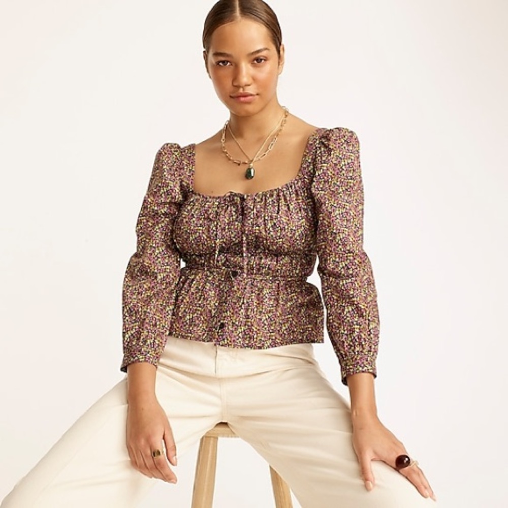 J. Crew Cinched-waist organic cotton top in Liberty® Busy Izzy print